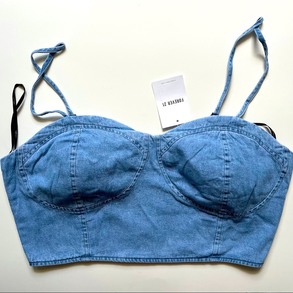 🆕 Denim Bustier Crop Top